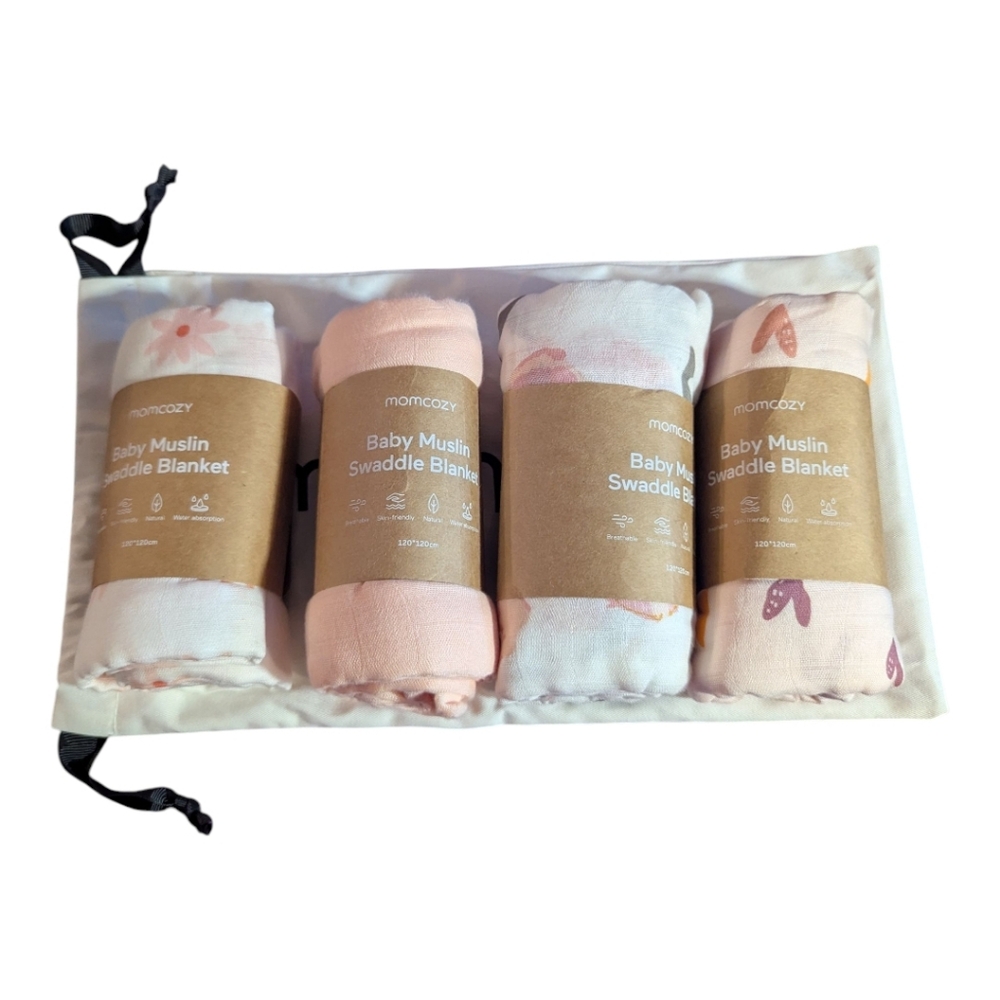 Momcozy Baby Muslin Swaddle Blankets Set 4 Pink